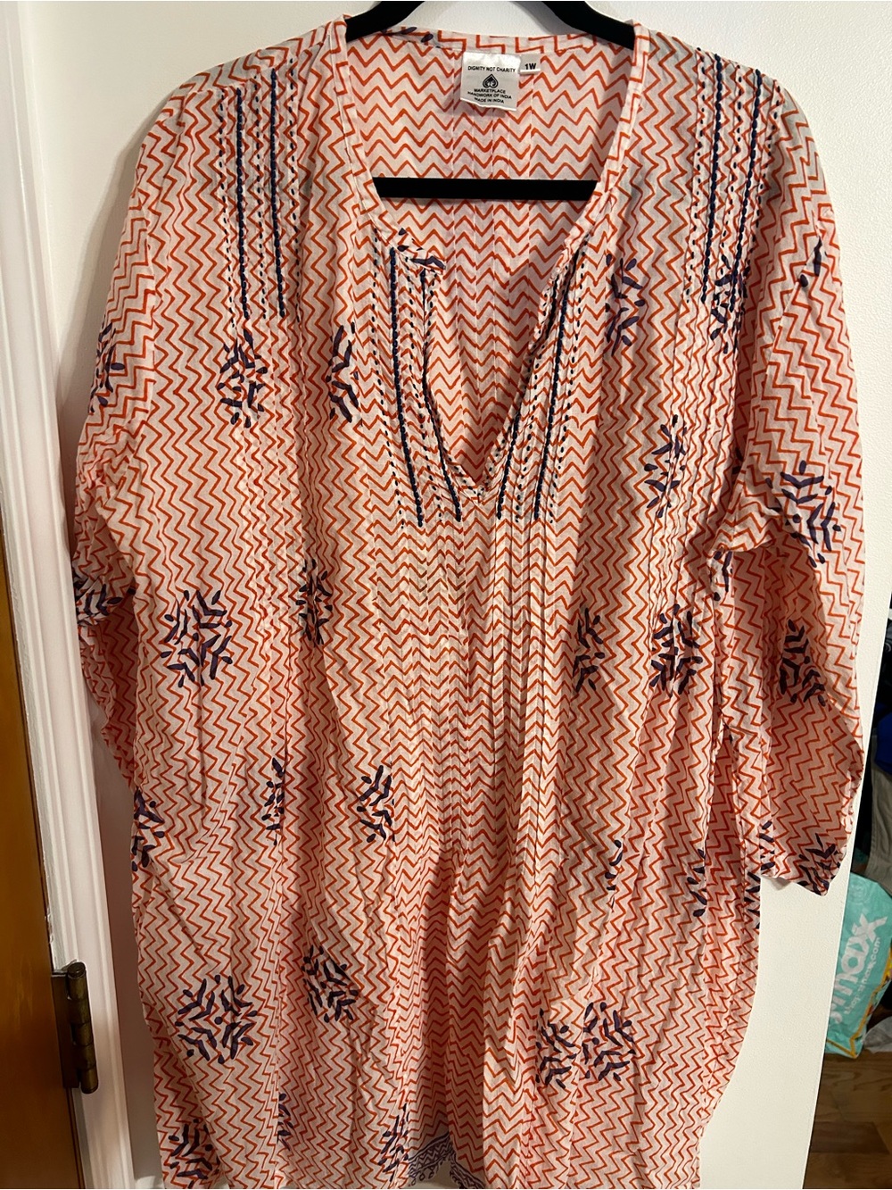 Dignity not Charity Women's Coral Zigzag Embroidered Tunic Dress